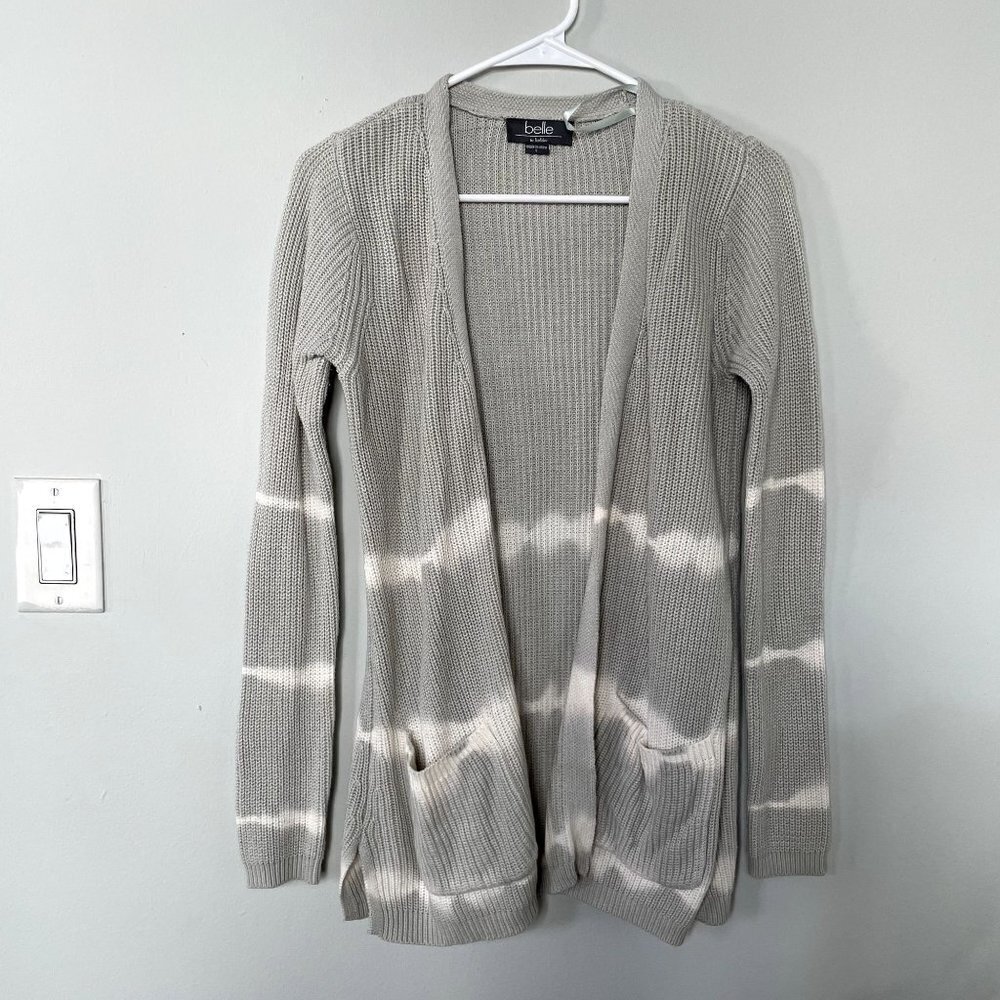 Belle by belldini green white tie dye style knit‎ cardigan pockets women size S